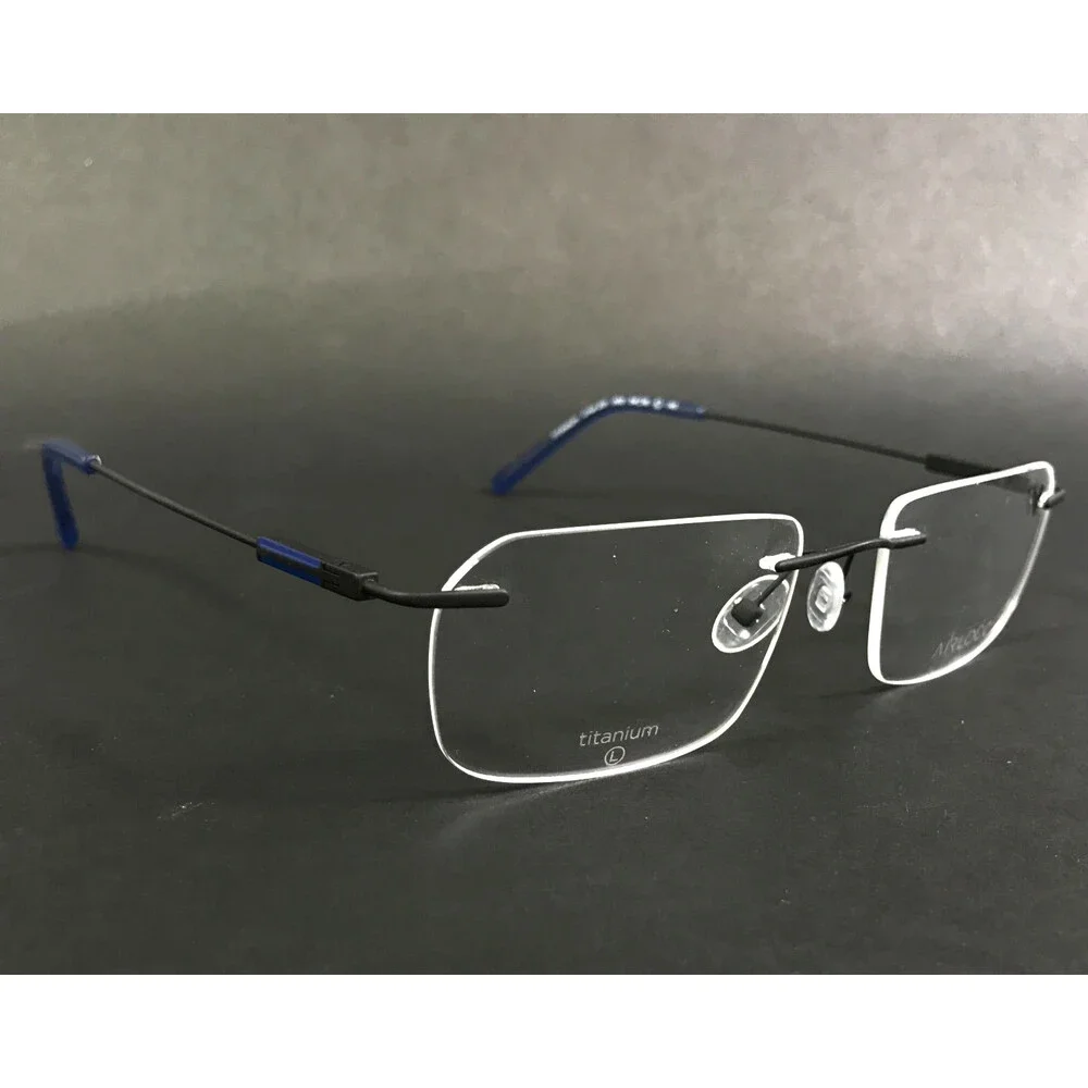 Airlock Eyeglasses Frames Crop 201 002 Black Blue Rimless Titanium 54-18-145